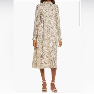 Charles Henry Cream and Black Animal Print Long Sleeve Dress